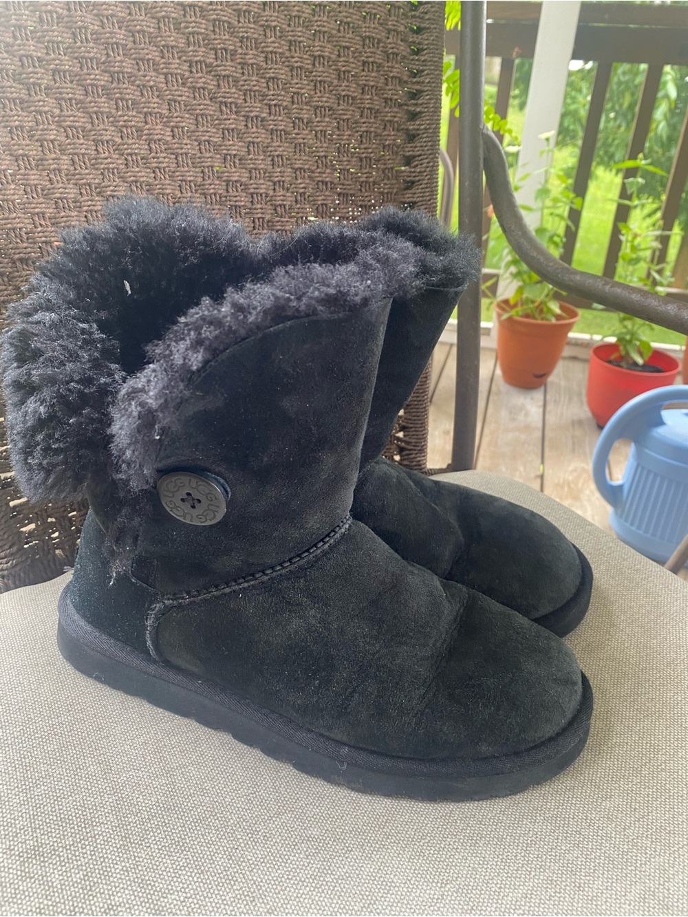 UGG Black Suede Shearling Bailey Button Boots